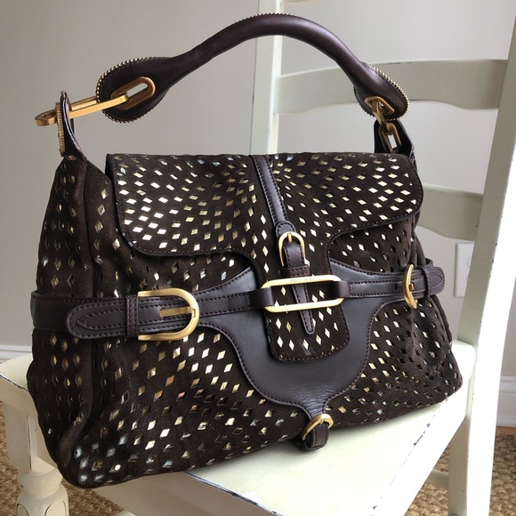 Jimmy Choo Tulita Bag. Chocolate Brown. Perforated. Gold Hardware. - Picture 2 of 15